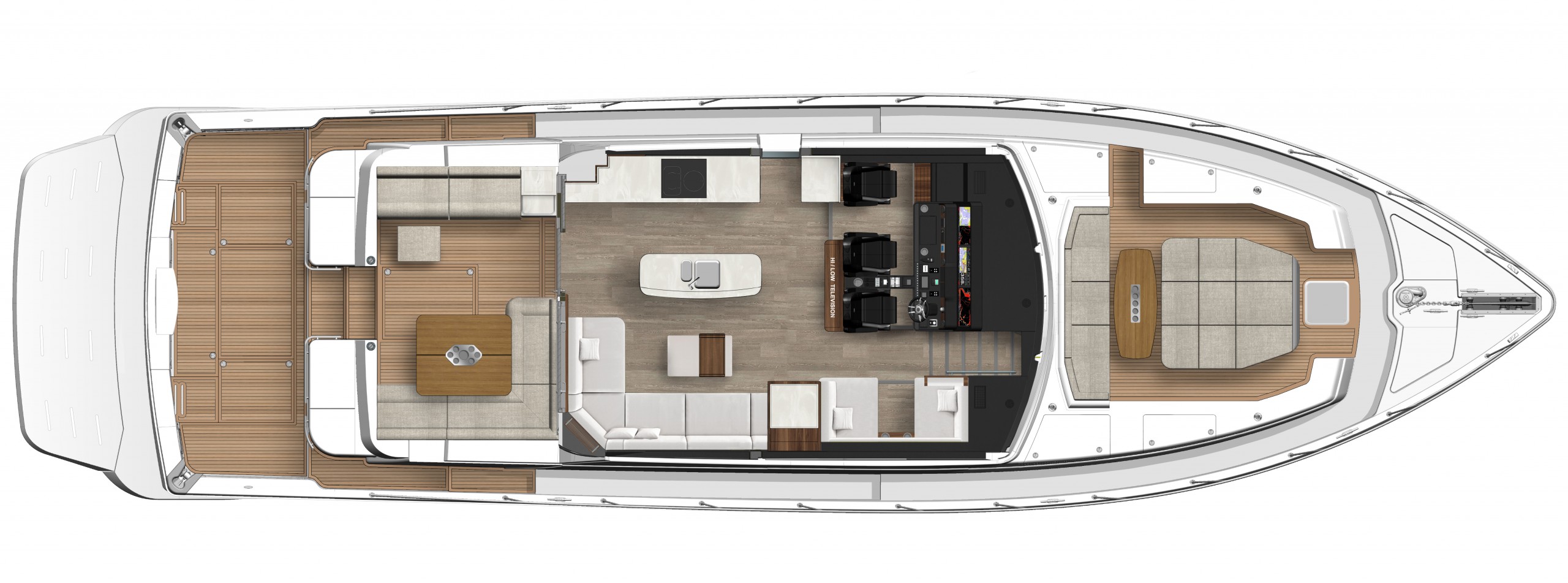 Riviera 645 SUV Saloon - Classic Edition with optional stardboard Club Lounge Foredeck seating and teak Bait tank in leiu of transom lounge